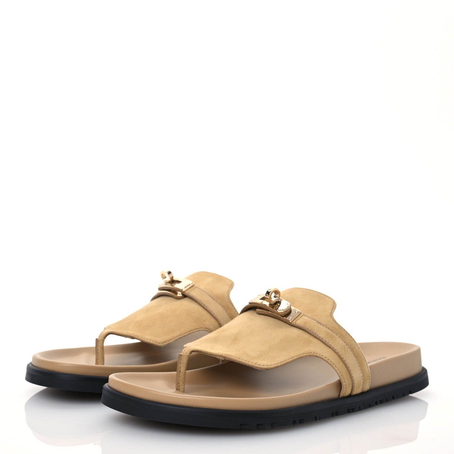 Hermes Suede Goatskin Womens Empire Sandals 40 Beige Lin 3 of 12