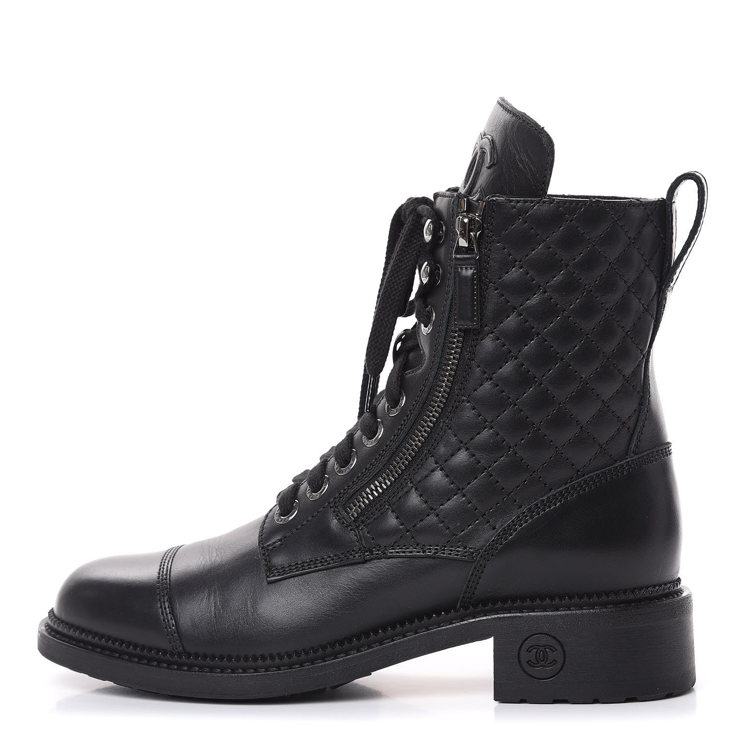 Chanel Calfskin Quilted Combat Boots 39 Black 1 of 7