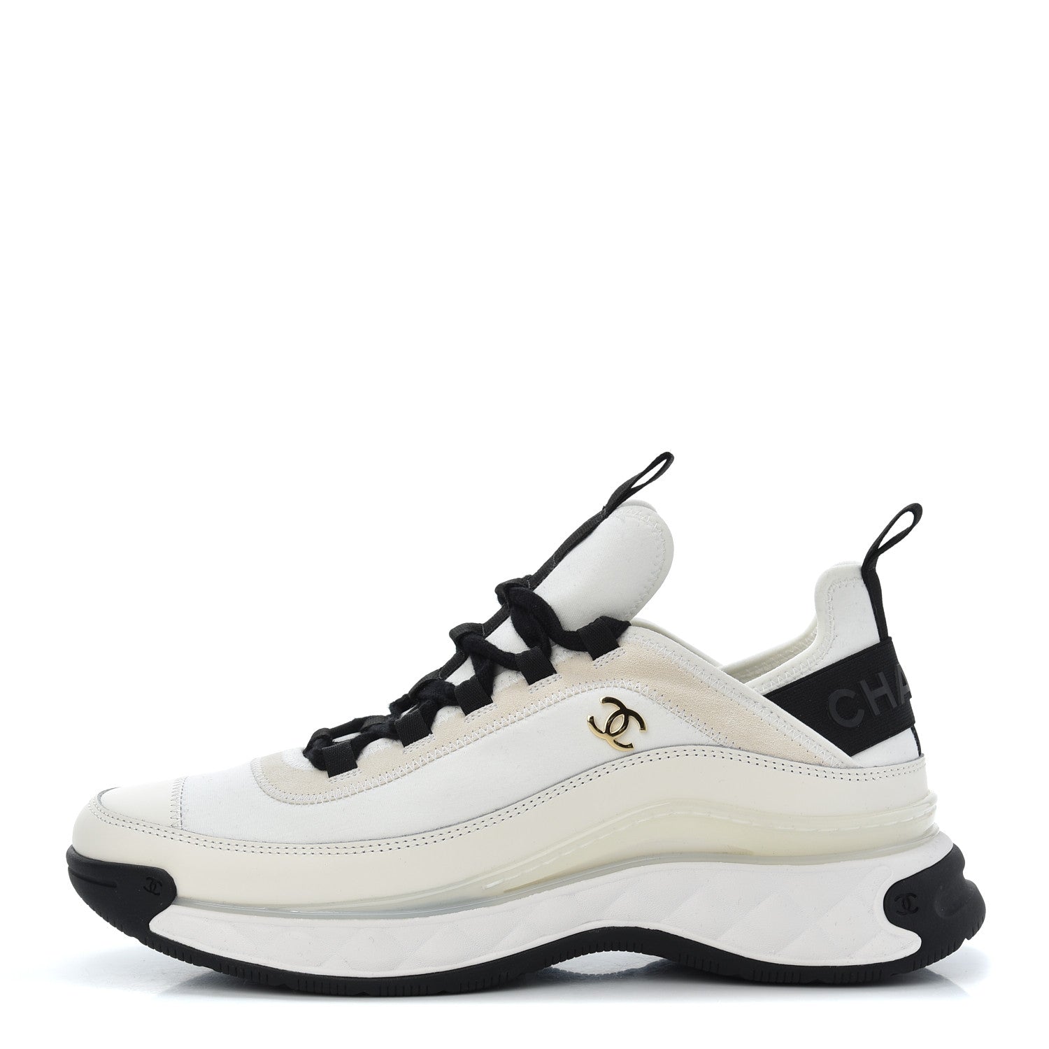 Chanel Velvet Calfskin Mixed Fibers CC Sneakers 41 Ivory Black 1 of 9