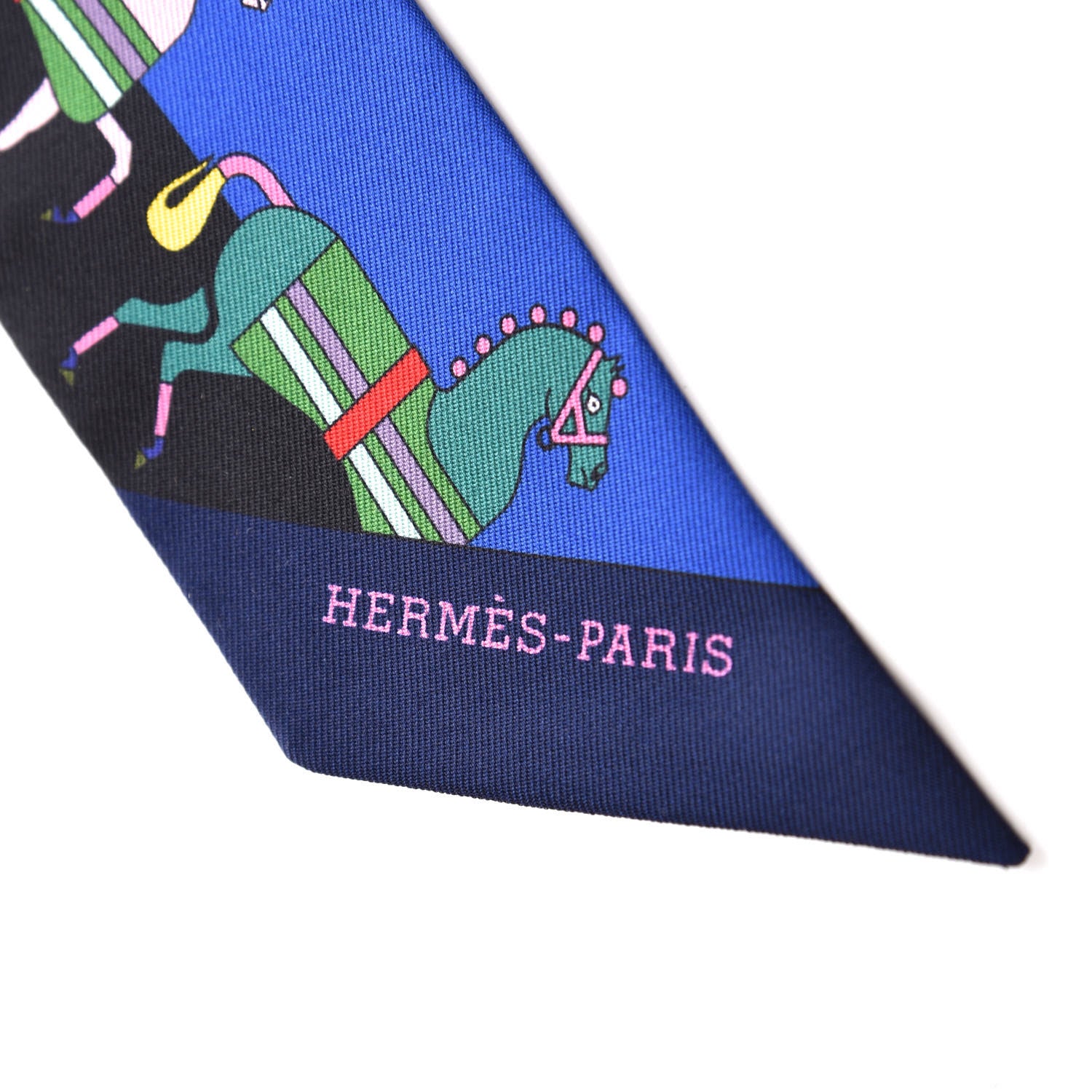 Hermes Silk Rocabar Twilly Bleu Royal Jaune Vert 5 of 5