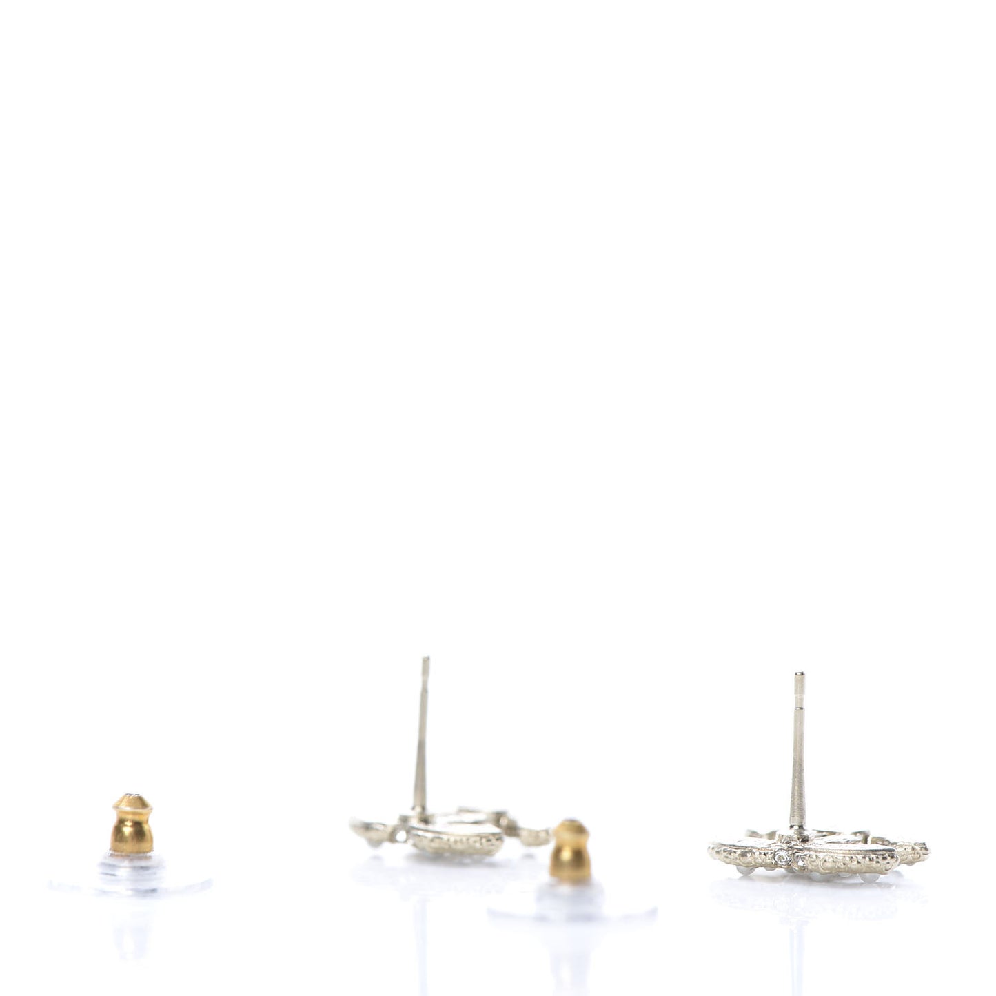 Pearl Crystal CC Stud Earrings Gold