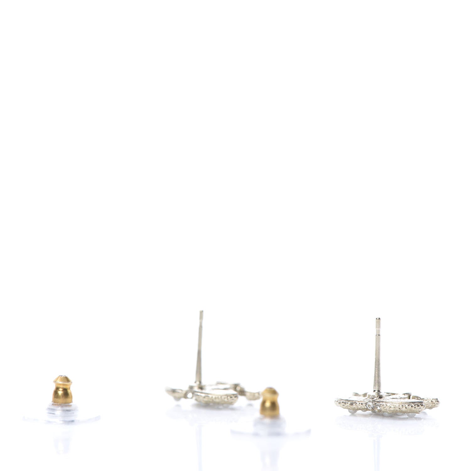 Chanel Pearl Crystal CC Stud Earrings Gold 3 of 5