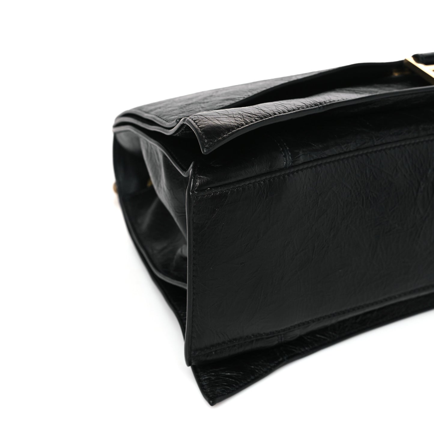 Crushed Calfskin Large Crush Chain Bag Black