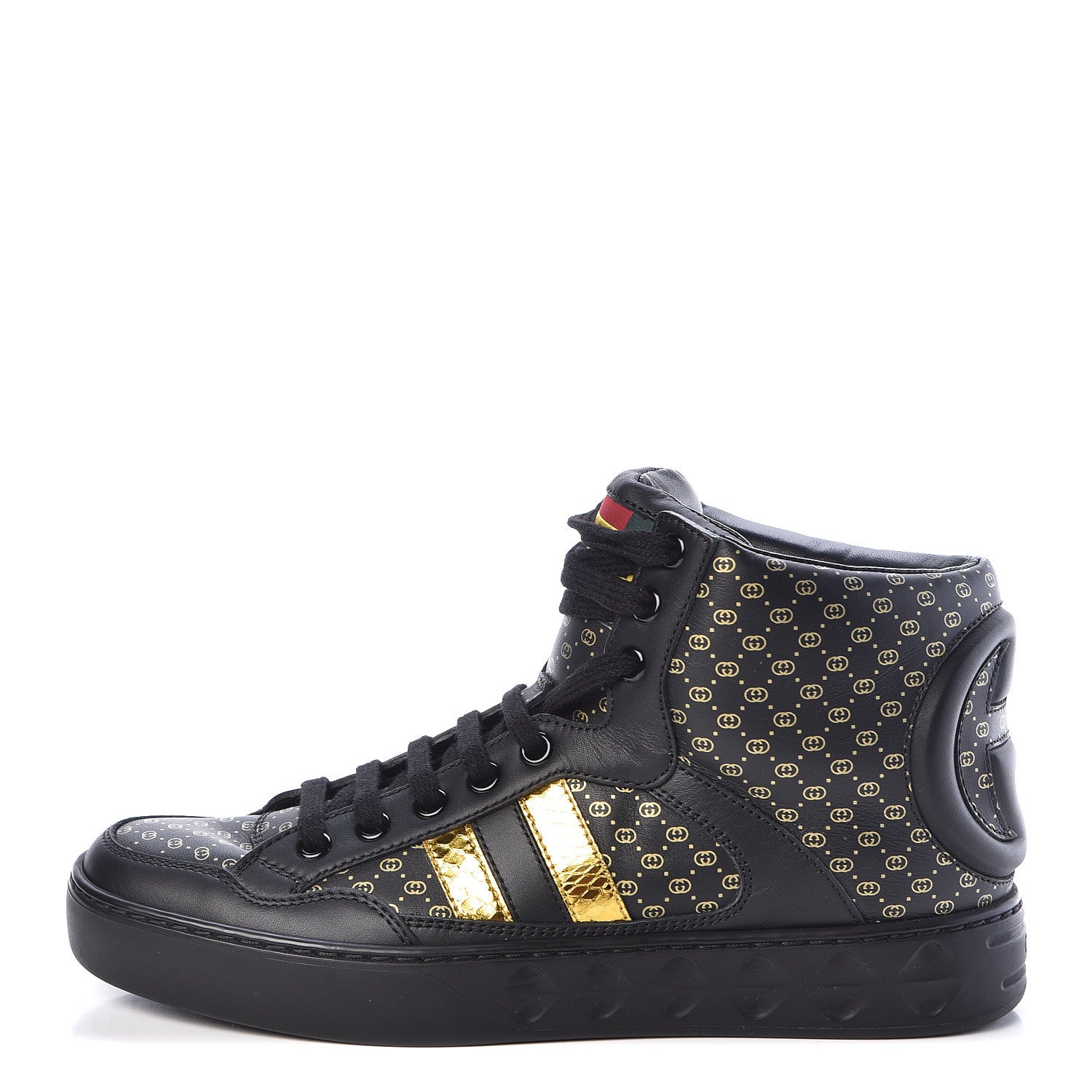 Gucci X DAPPER DAN Calfskin Laminated Ayers GG Micro Monogram High Top Sneakers 36 Black 1 of 11
