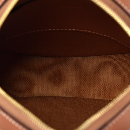 Celine Lambskin Triomphe Canvas Round Purse On Strap White Tan 5 of 9