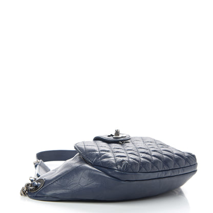 Chanel Crumpled Calfskin Quilted Casual Rock Waist Bag Fanny Pack Blue 3 of 9