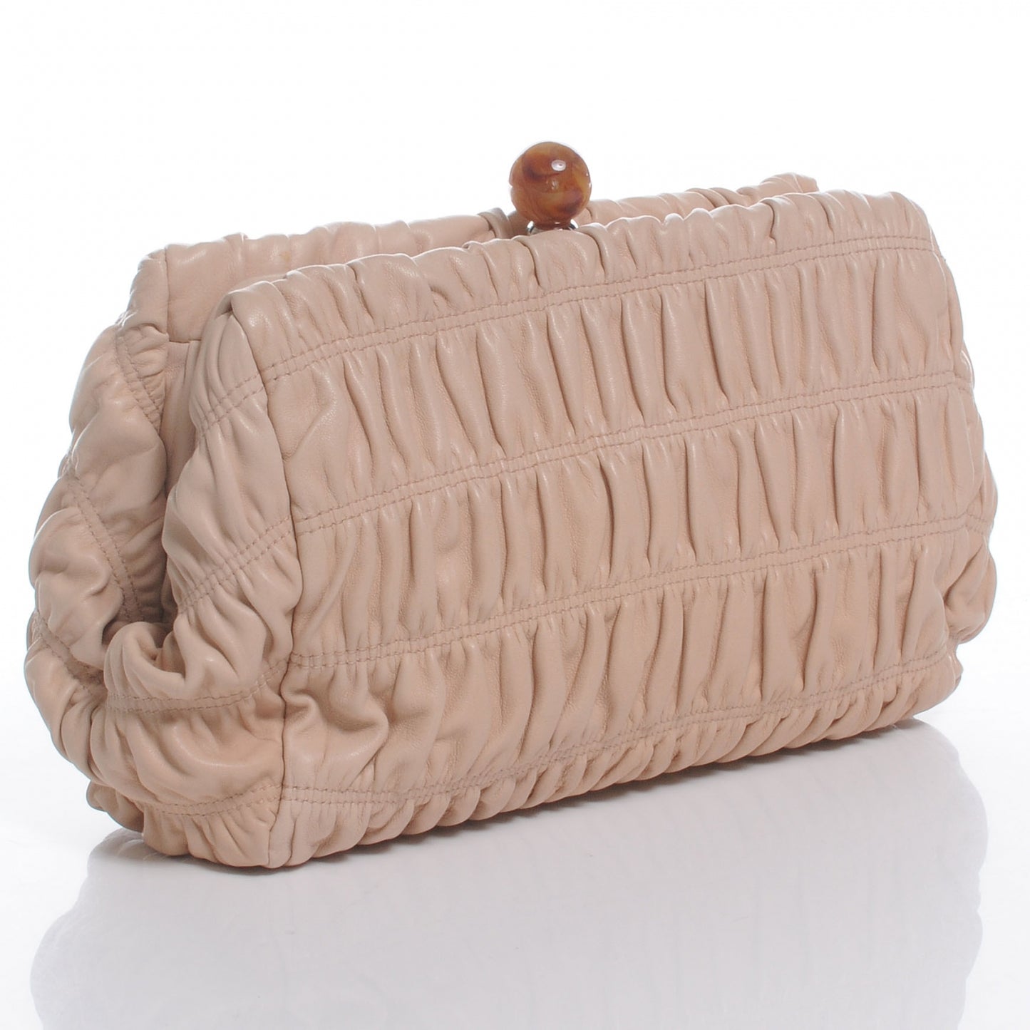 Nappa Gaufre Ruched Clutch Cipria
