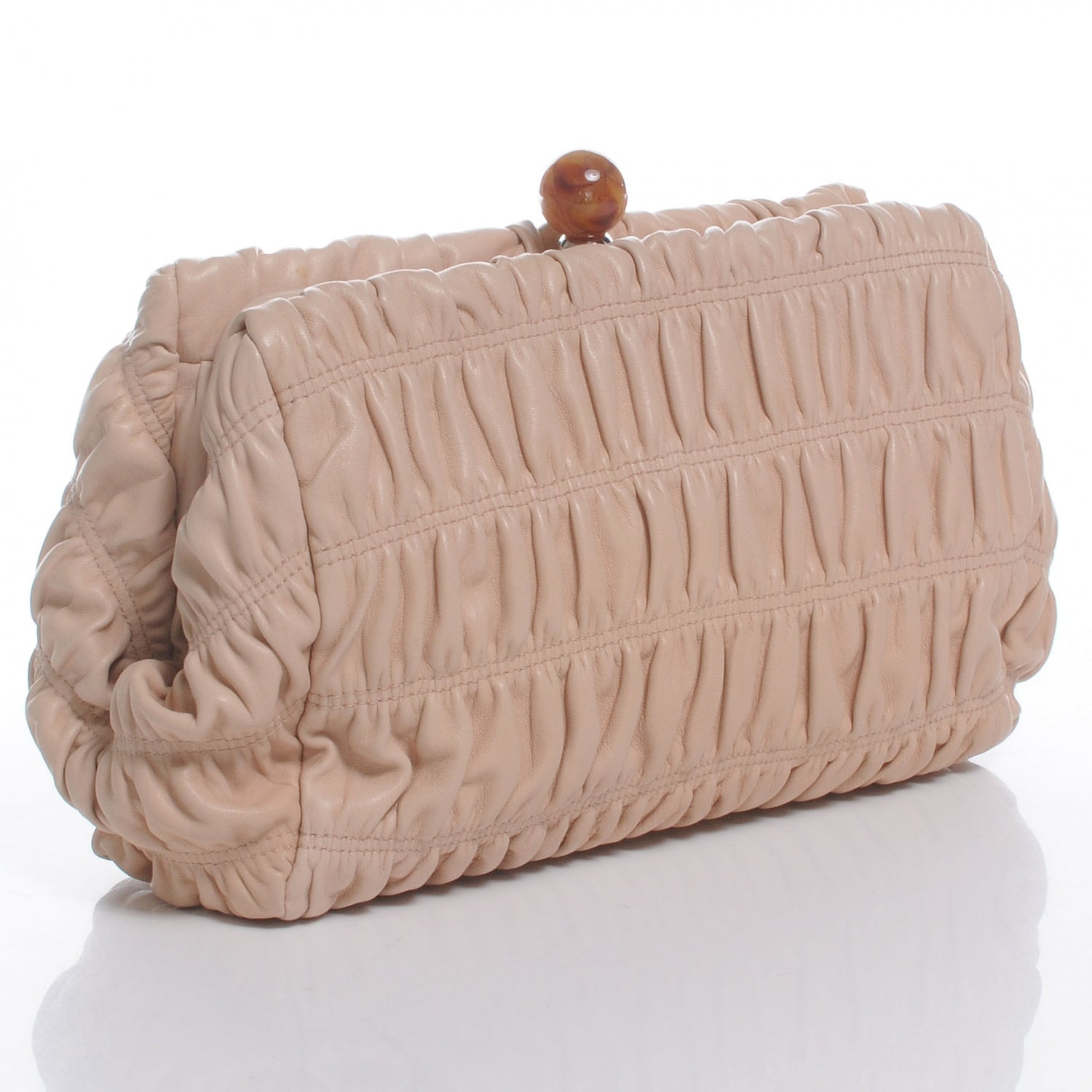 Prada Nappa Gaufre Ruched Clutch Cipria 3 of 8