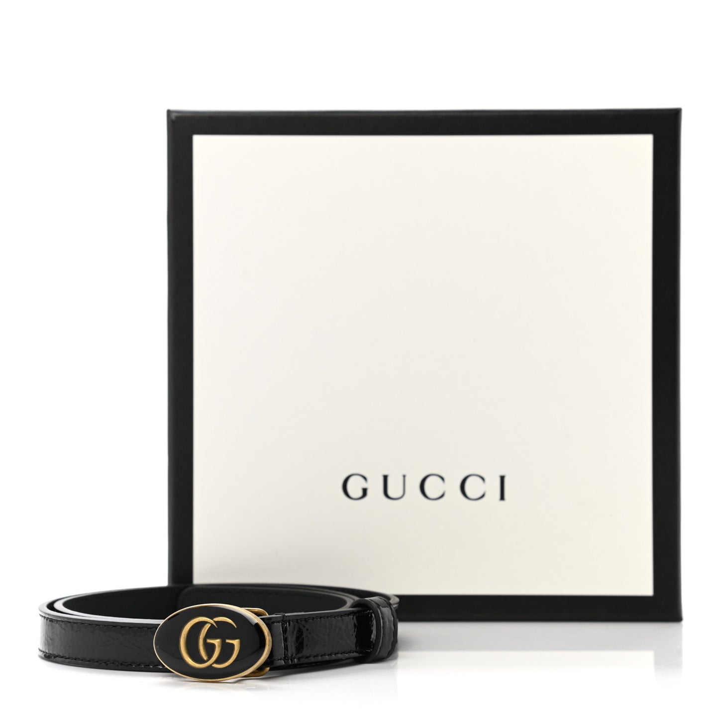 Skipper Calfskin Enamel GG 15mm Belt 75 30 Black
