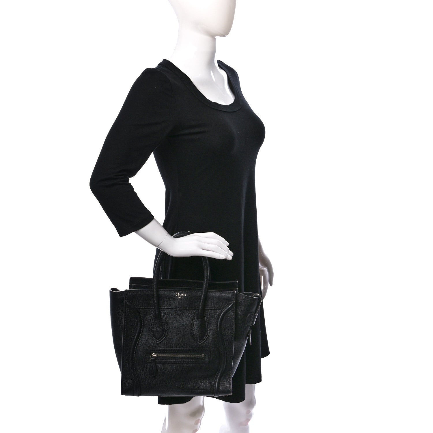 Celine Drummed Calfskin Micro Luggage Black 2 of 8