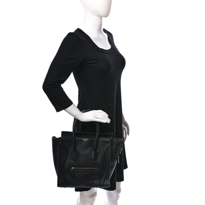 Celine Drummed Calfskin Micro Luggage Black 2 of 8