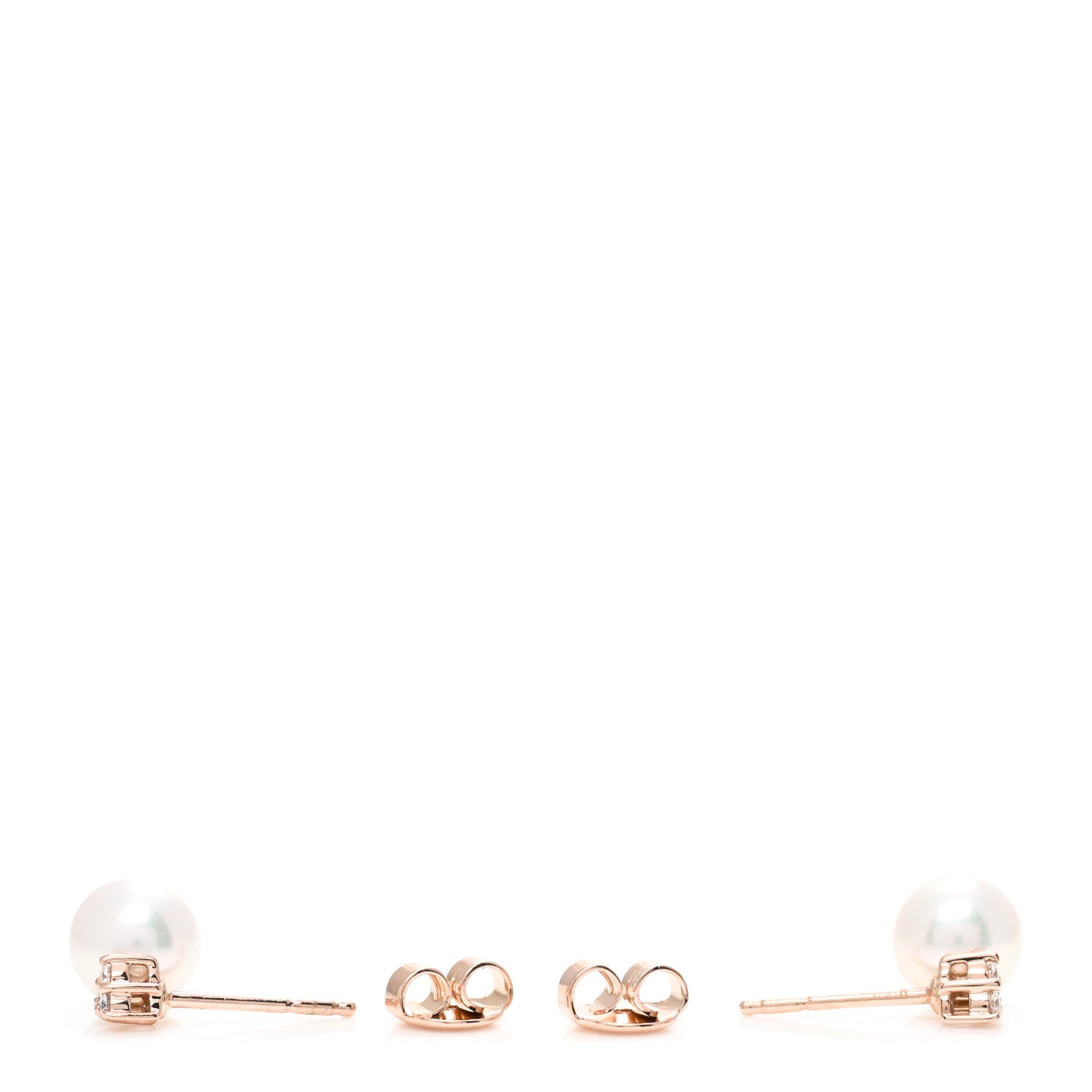 18K Pink Gold Diamond Akoya Pearl 7mm Stud Earrings