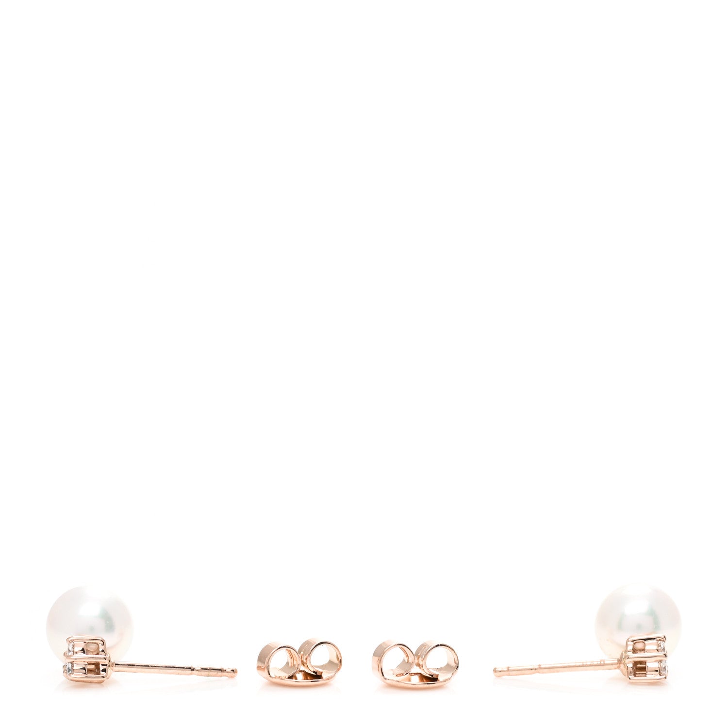Mikimoto 18K Pink Gold Diamond Akoya Pearl 7mm Stud Earrings 3 of 5