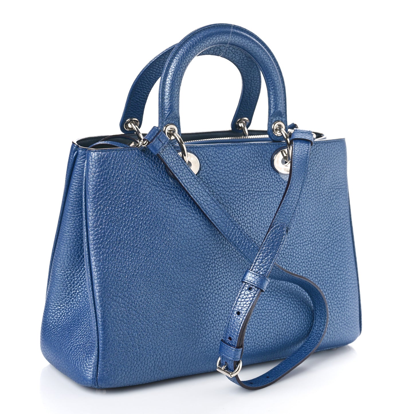 Metallic Bullcalf Medium Diorissimo Tote Blue
