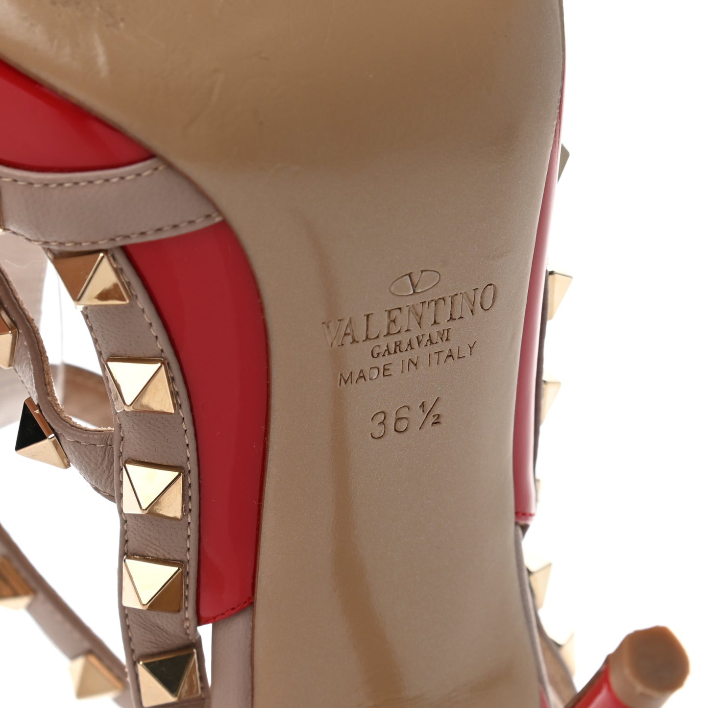 Patent Nappa Rockstud Ankle Strap 100mm Pumps 36.5 Rosso Valentino Poudre
