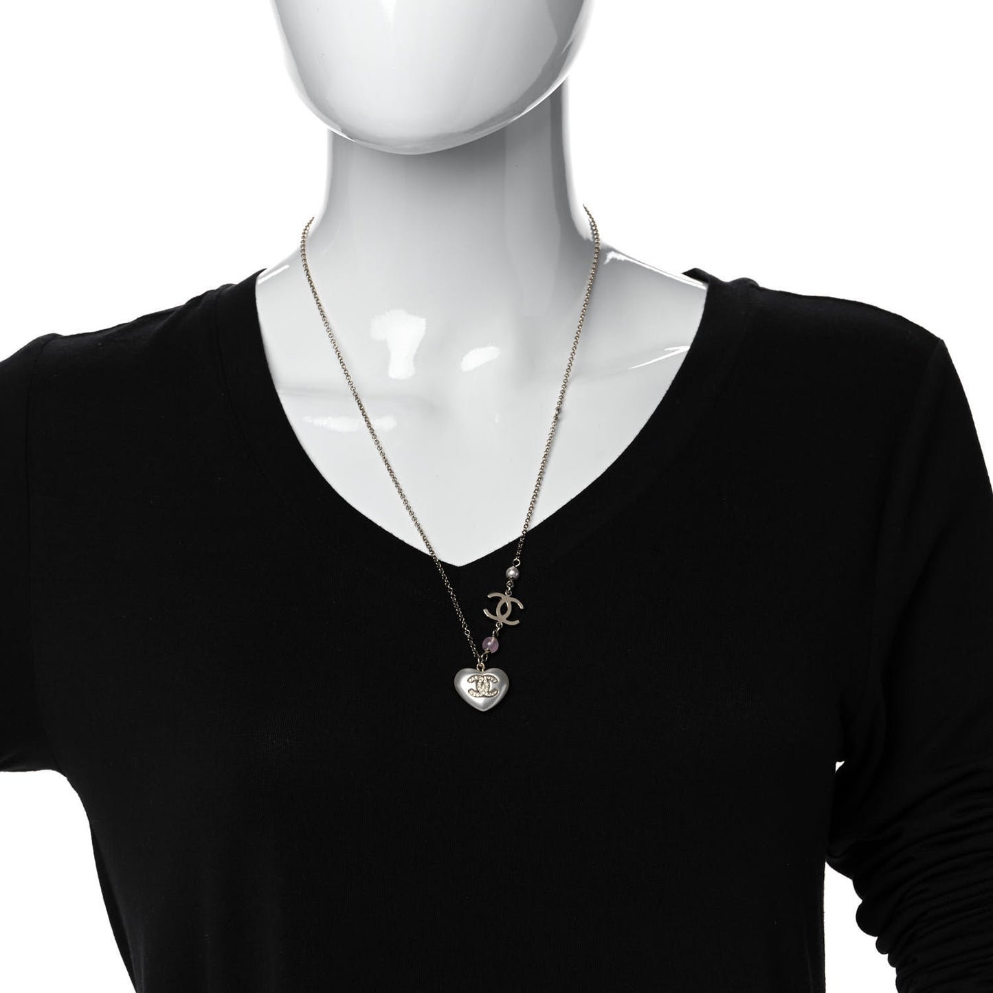 Resin Crystal CC Heart Necklace Pearly White Gold