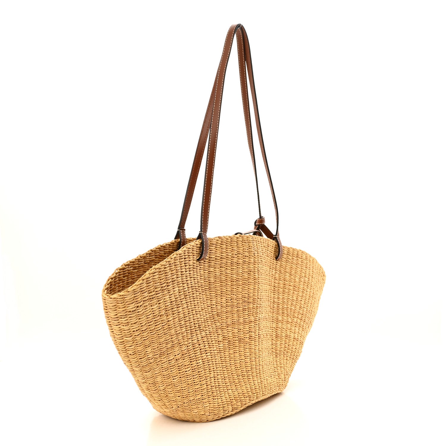 Loewe Raffia Calfskin Shell Basket Tote Natural Beige 3 of 9