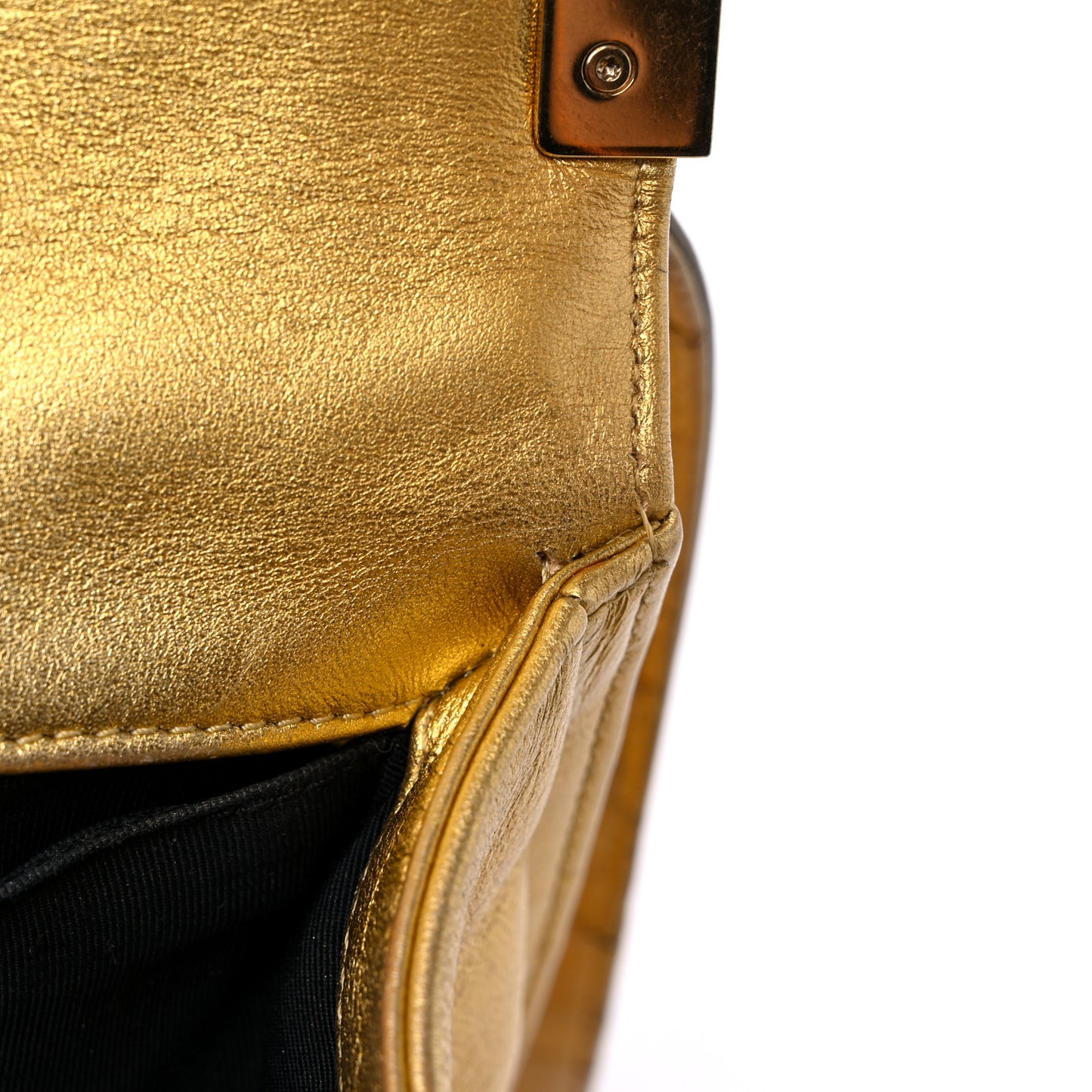 Metallic Patent Calfskin Quilted Medium Boy Flap Gold