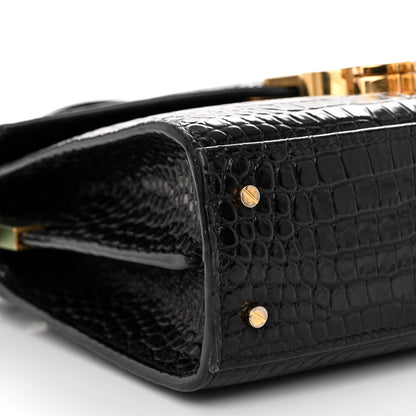 Saint Laurent Calfskin Crocodile Embossed Mini Classic Monogram Cassandra Top Handle Black 8 of 12