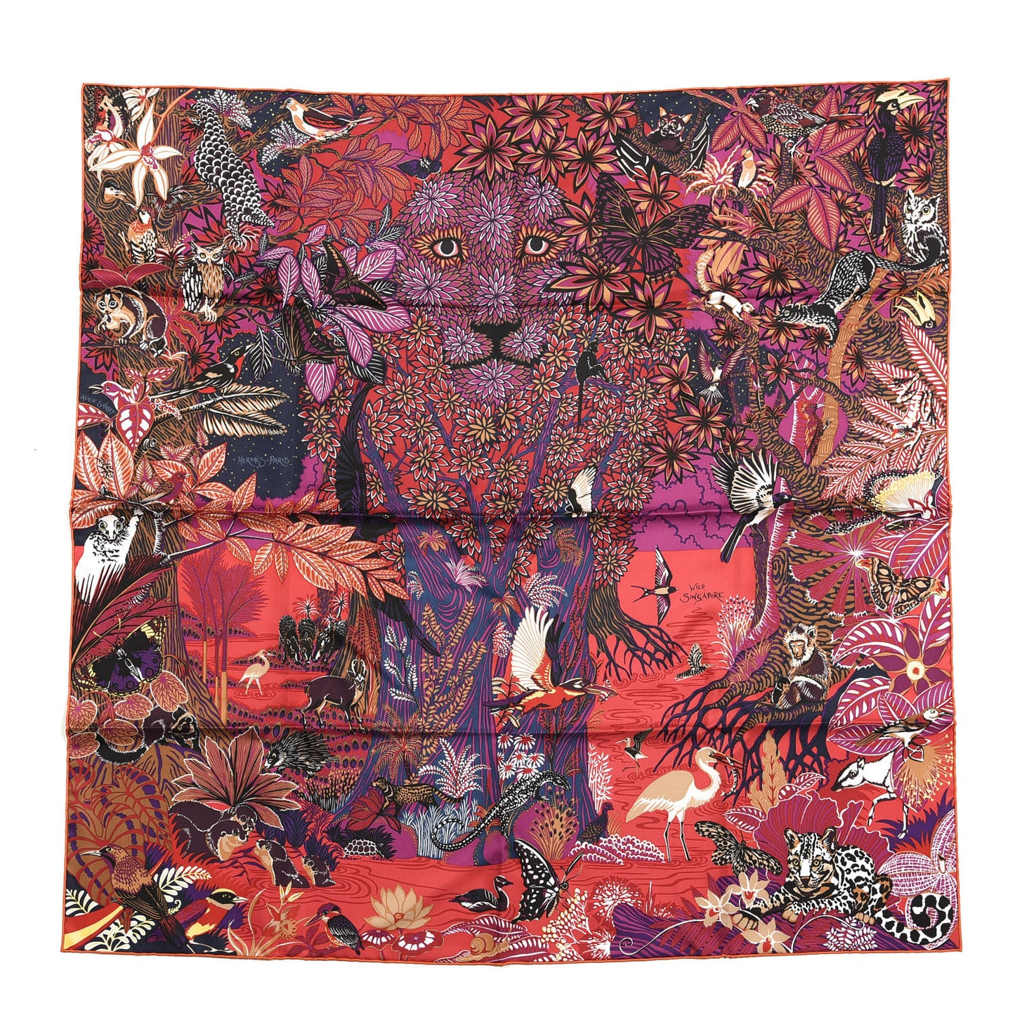 Silk Wild Singapore Scarf 90 Rouge Violet Beige