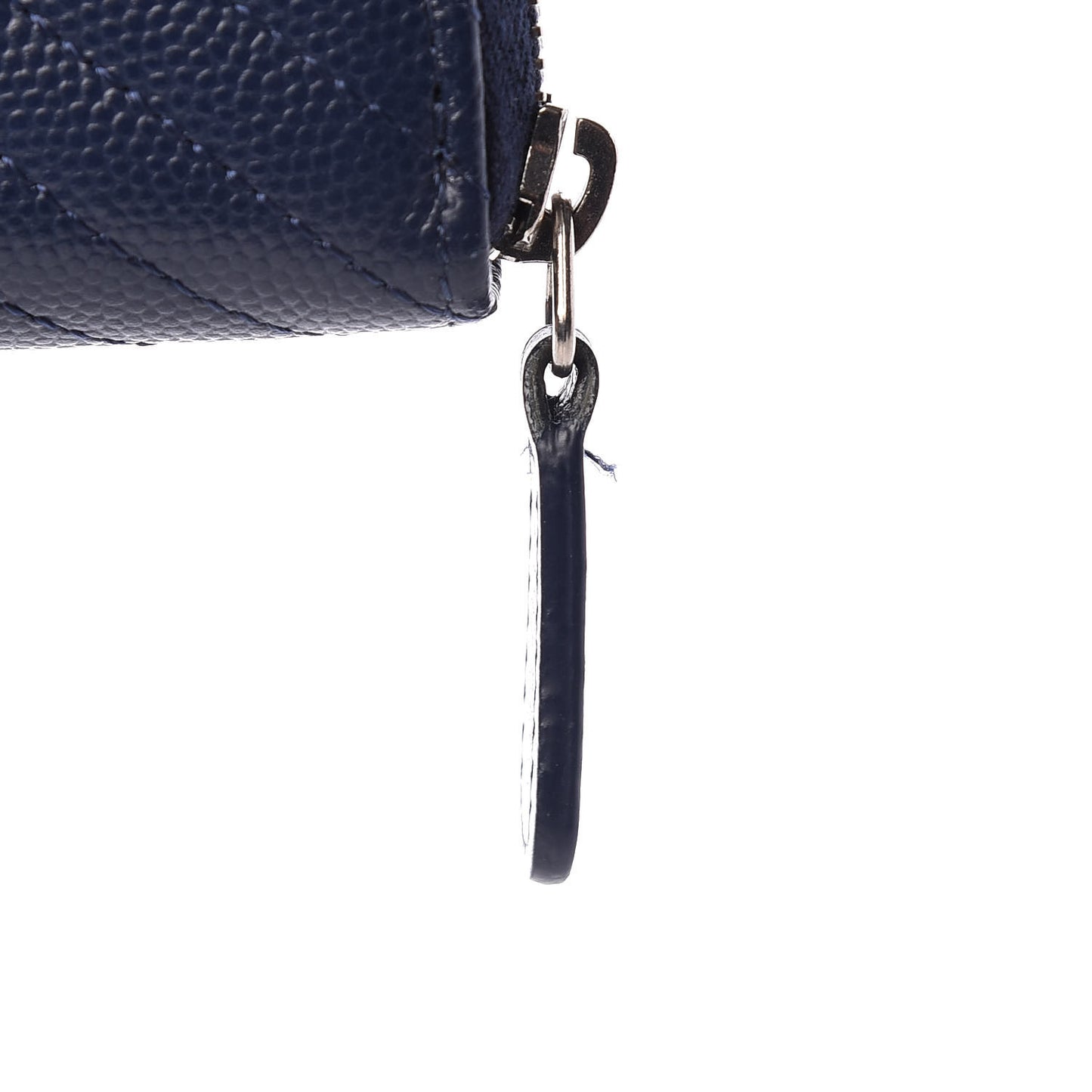 Caviar Chevron Quilted Small Zip Around Wallet Navy