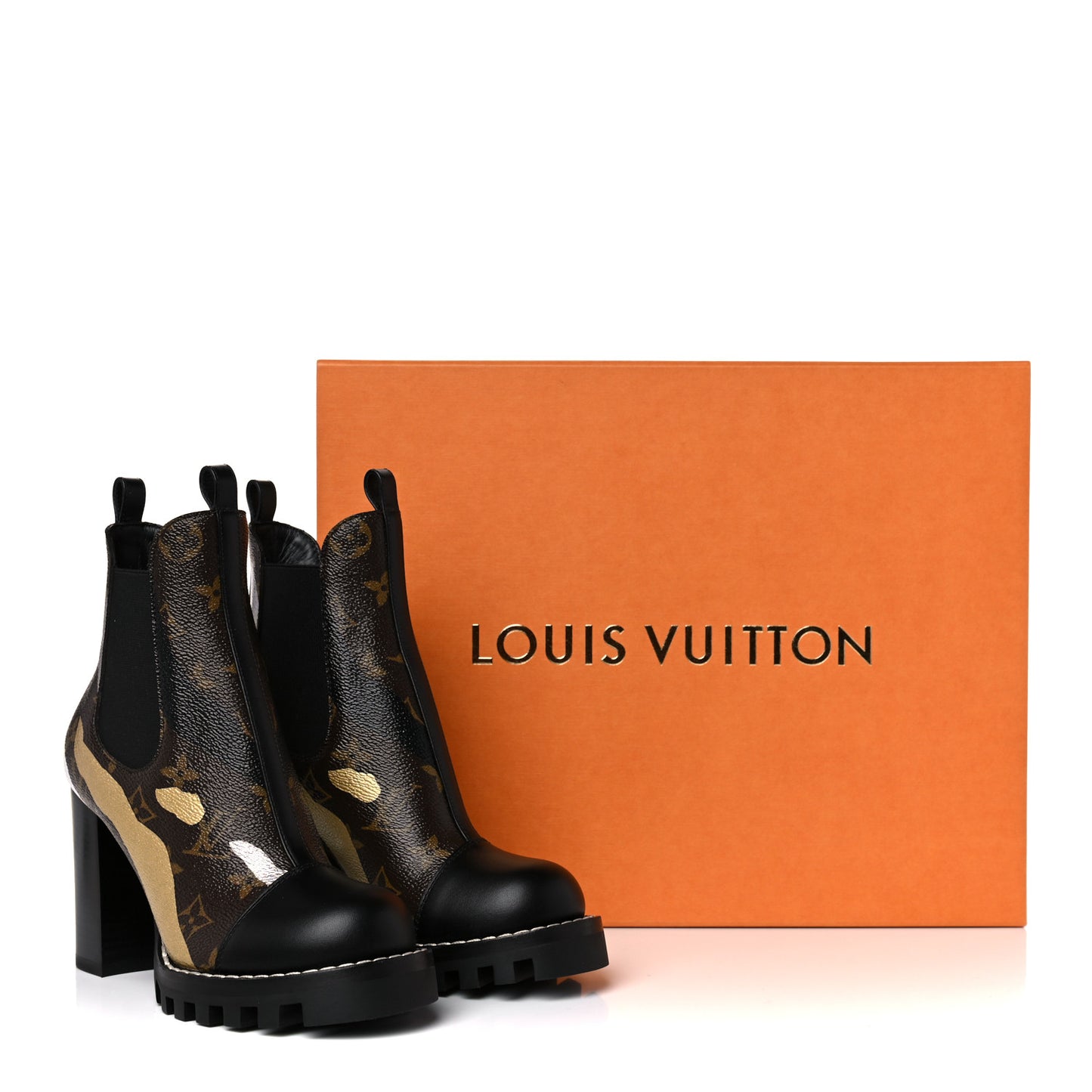 X LOL Calfskin Monogram Star Trail Ankle Boots 35 Gold Silver