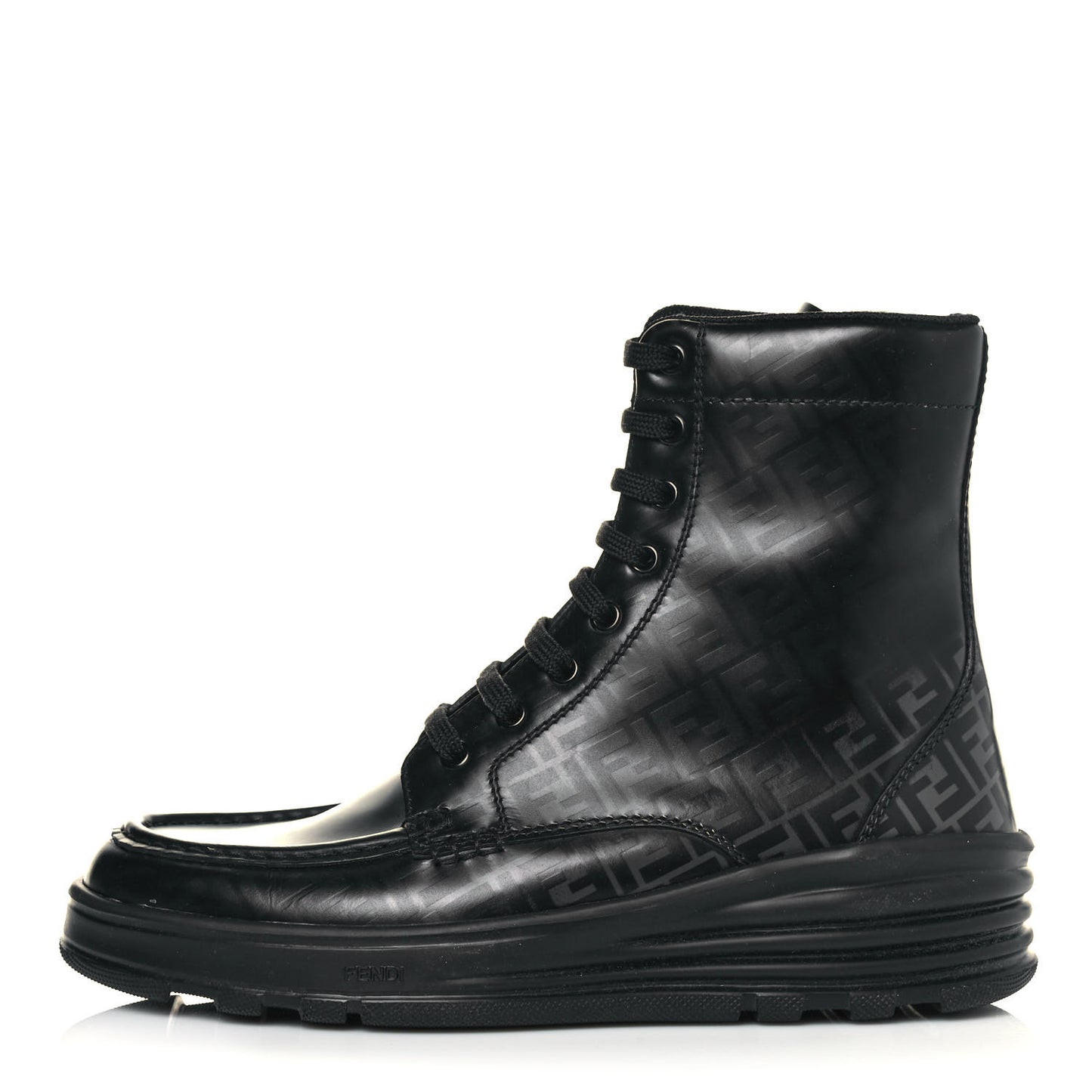Calfskin FF Logo Mens Ankle Biker Boots 6 Asfalto Black