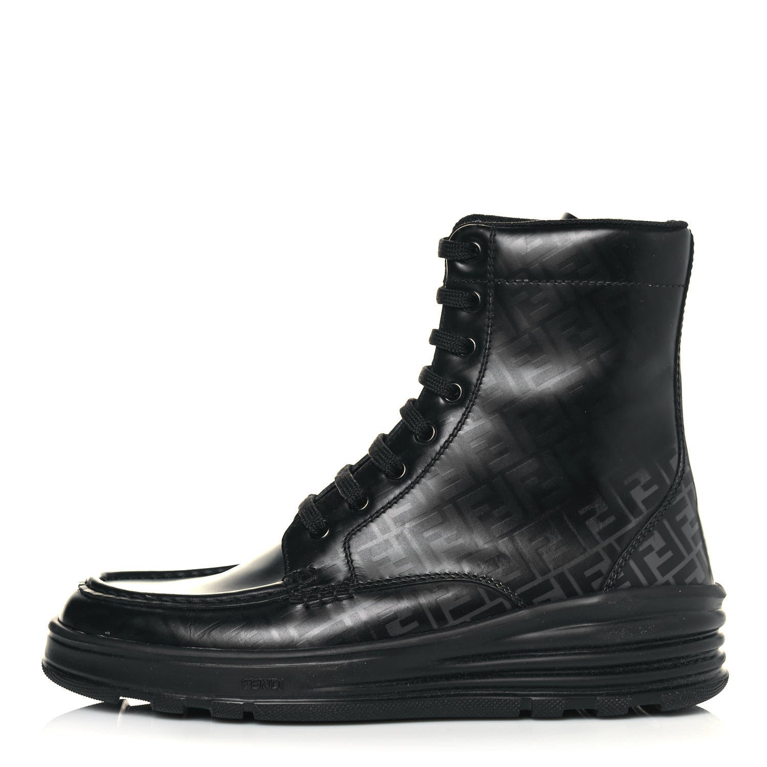 Fendi Calfskin FF Logo Mens Ankle Biker Boots 6 Asfalto Black 1 of 7