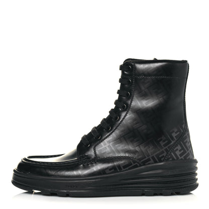 Fendi Calfskin FF Logo Mens Ankle Biker Boots 6 Asfalto Black 1 of 7