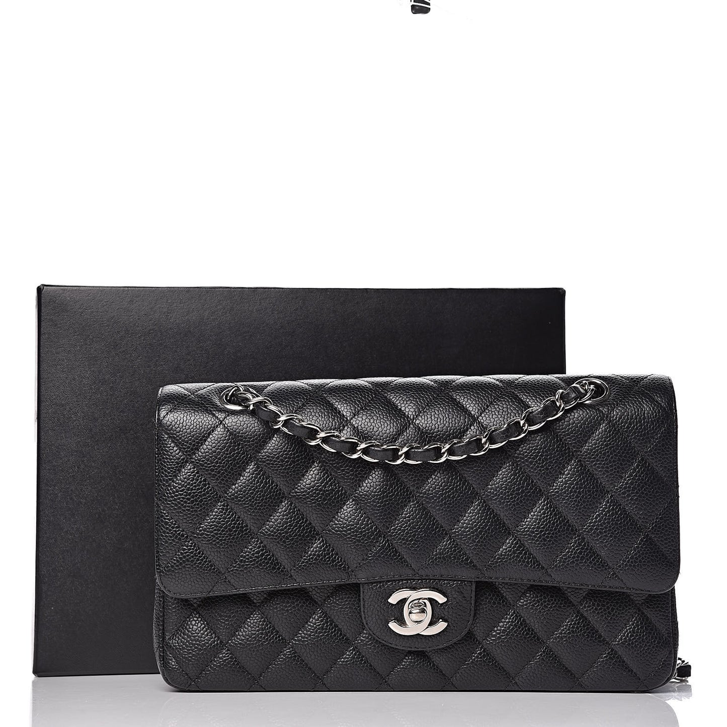 Caviar Quilted Medium Double Flap Black