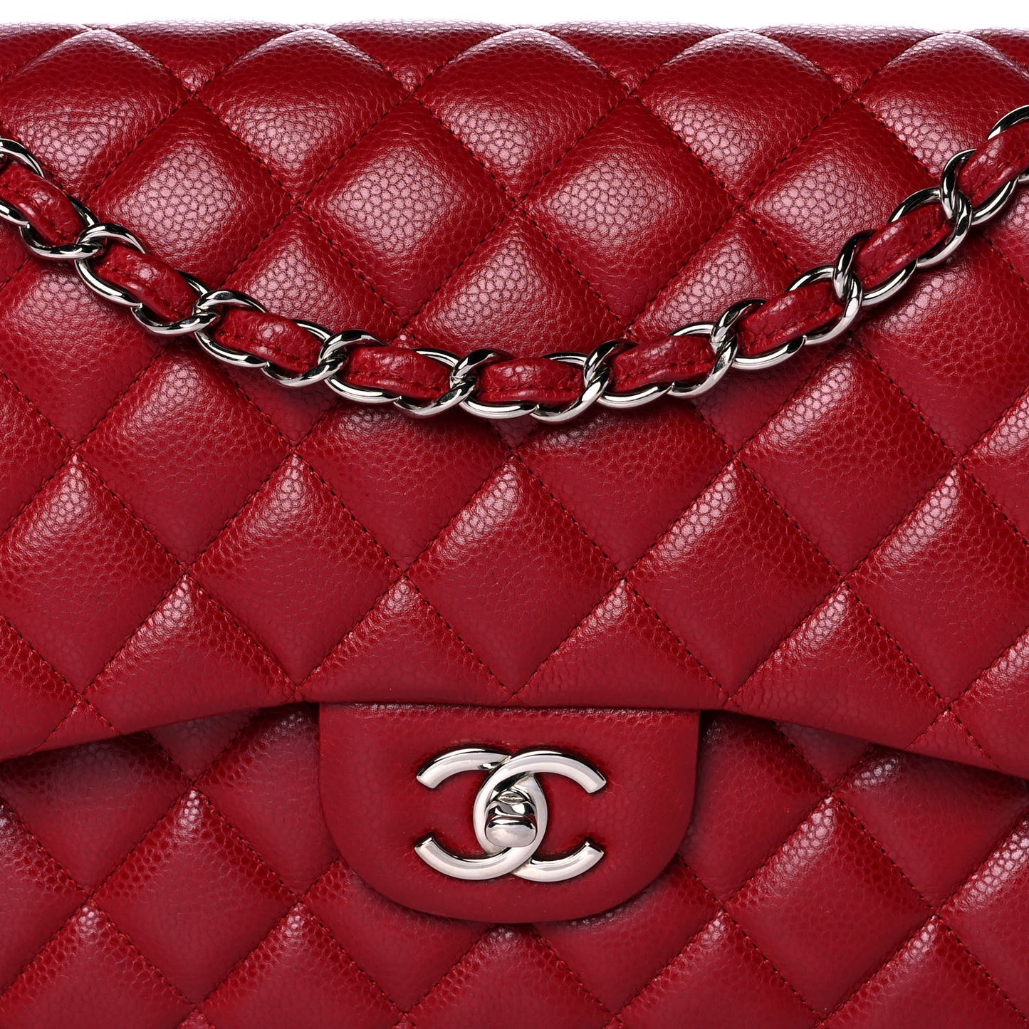 Caviar Quilted Jumbo Double Flap Dark Red