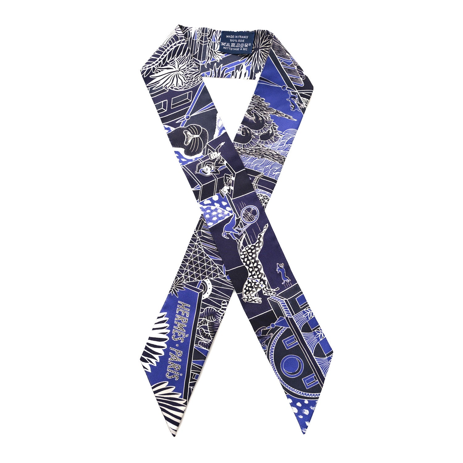Hermes Silk Animapolis Plumetis Twilly Marine Bleu Royal 1 of 4