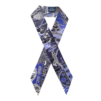 Hermes Silk Animapolis Plumetis Twilly Marine Bleu Royal 1 of 4