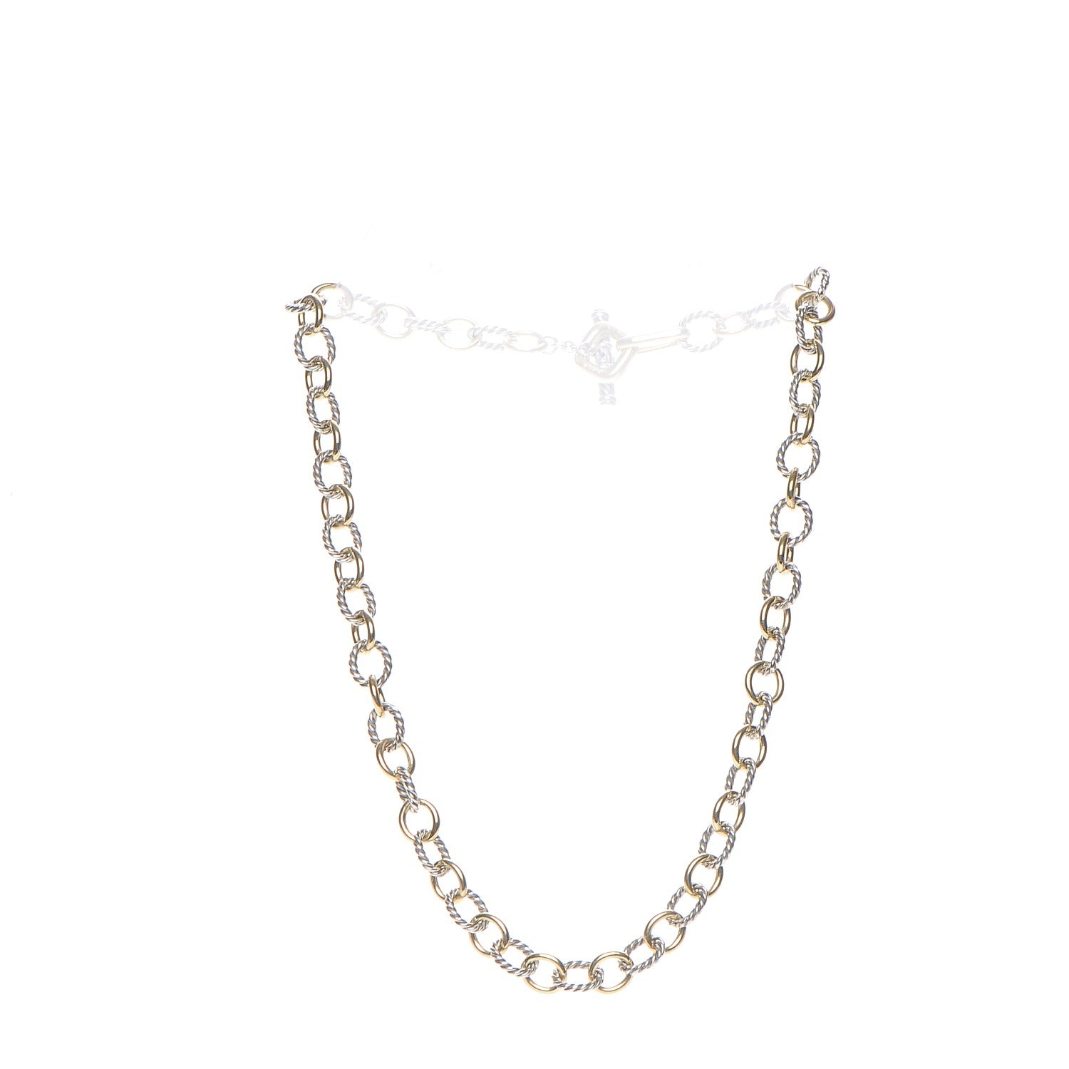 David Yurman Sterling Silver 18K Yellow Gold 10mm Medium Oval Link Necklace 3 of 5