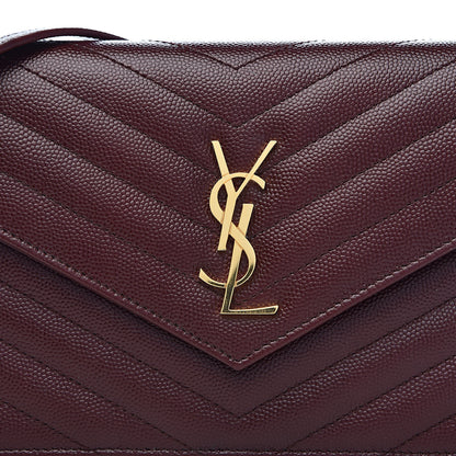 Saint Laurent Grain De Poudre Matelasse Chevron Monogram Envelope Chain Wallet Rouge Legion 9 of 9
