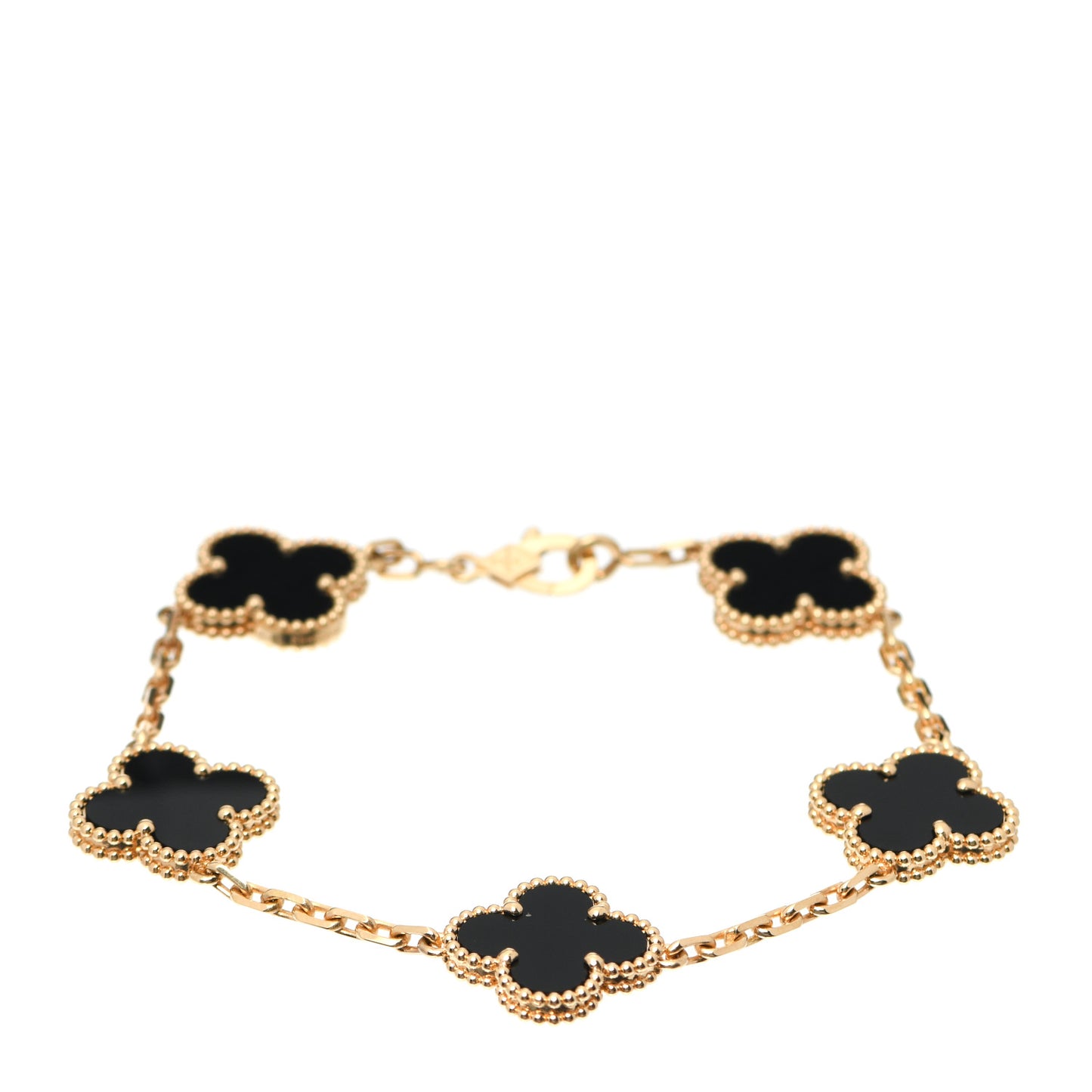 18K Yellow Gold Black Onyx 5 Motifs Vintage Alhambra Bracelet