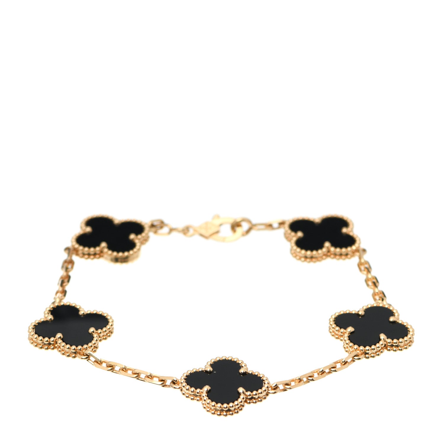 Van Cleef & Arpels 18K Yellow Gold Black Onyx 5 Motifs Vintage Alhambra Bracelet 1 of 7