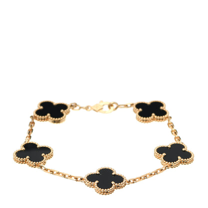 Van Cleef & Arpels 18K Yellow Gold Black Onyx 5 Motifs Vintage Alhambra Bracelet 1 of 7