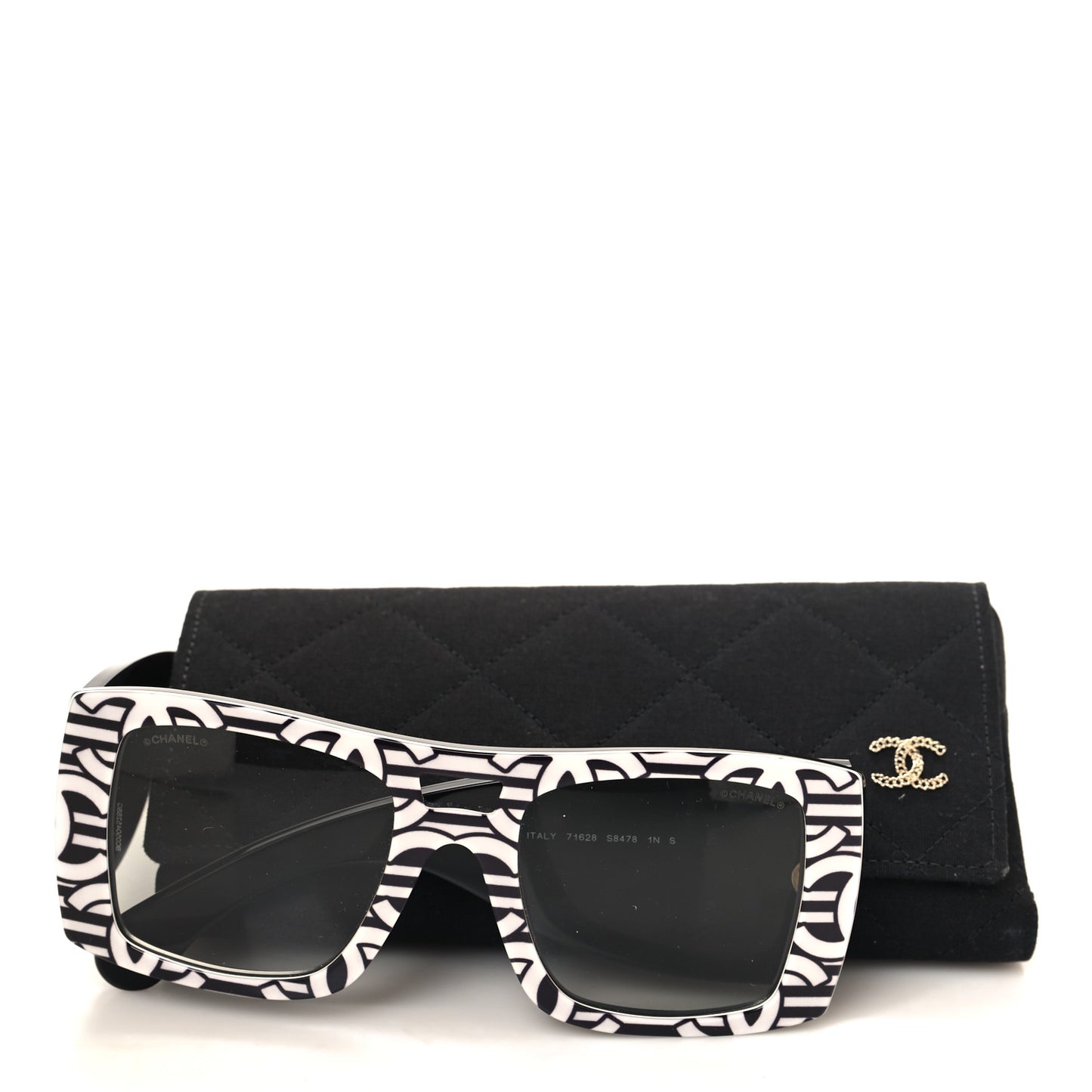 Acetate CC Logo Square Sunglasses 71628 Black White