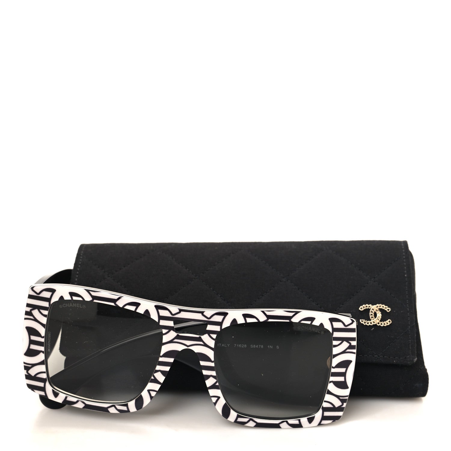 Chanel Acetate CC Logo Square Sunglasses 71628 Black White 7 of 7