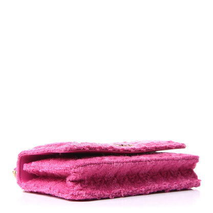 Chanel Wool Tweed Lambskin Quilted Chanel 19 Wallet On Chain WOC and Coin Purse Fuchsia 4 of 13