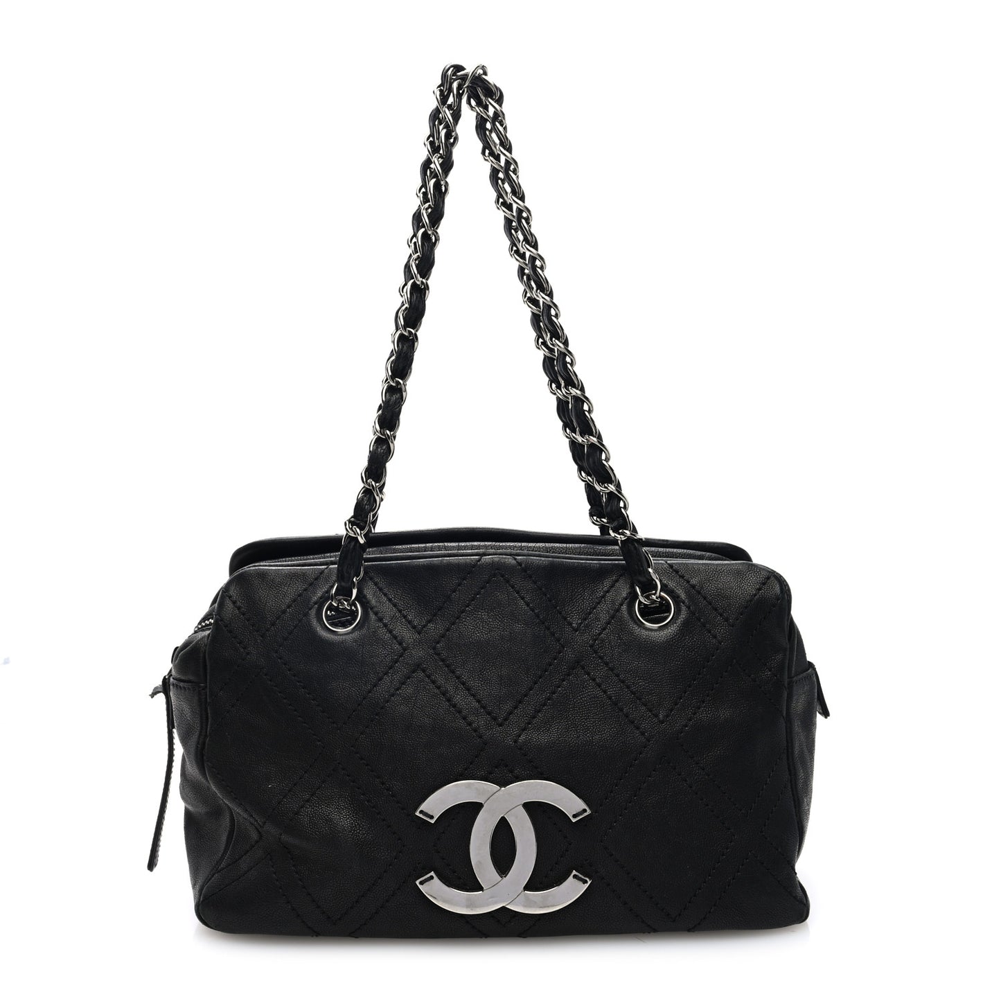 Calfskin Small Diamond Stitch Tote Black