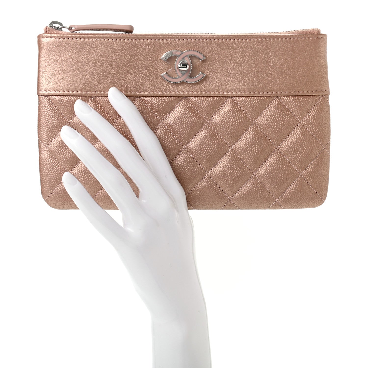 Chanel Metallic Caviar Quilted Vintage Mademoiselle Cosmetic Case Pink 2 of 7