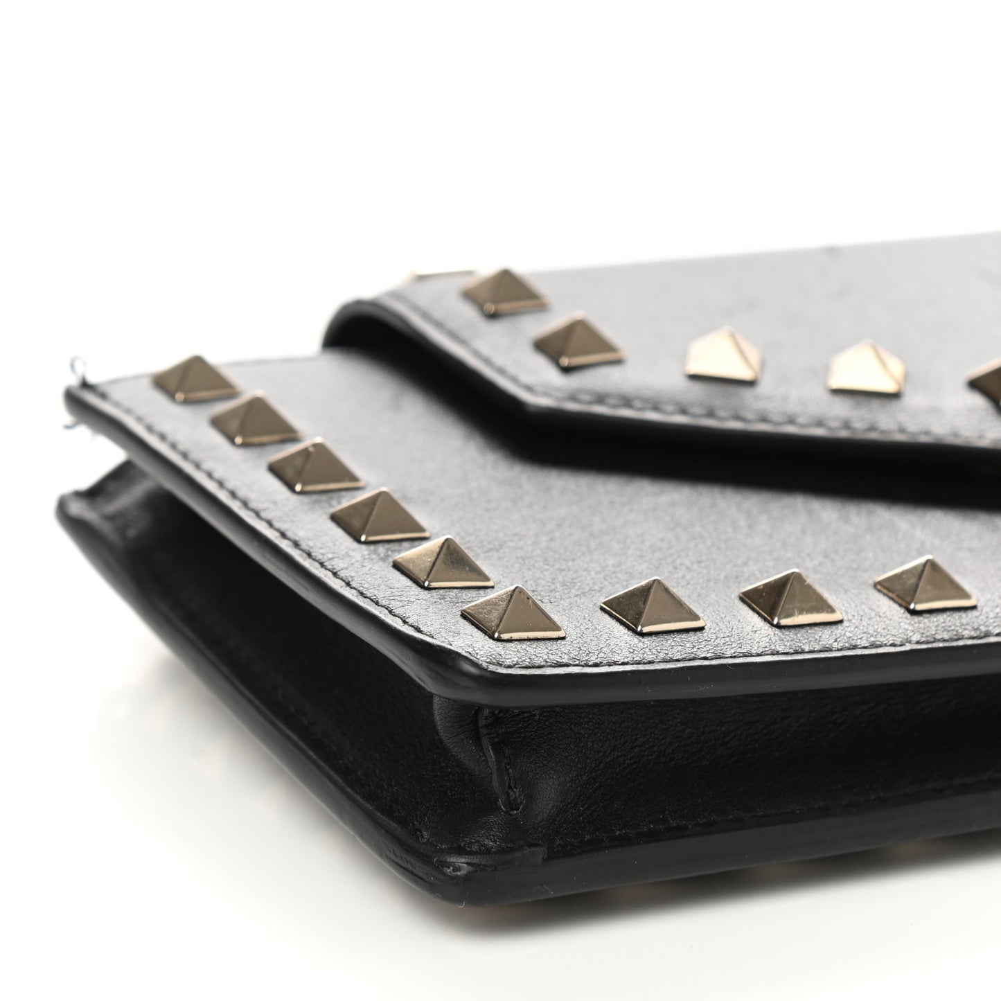 Calfskin Rockstud Phone Case With Chain Black