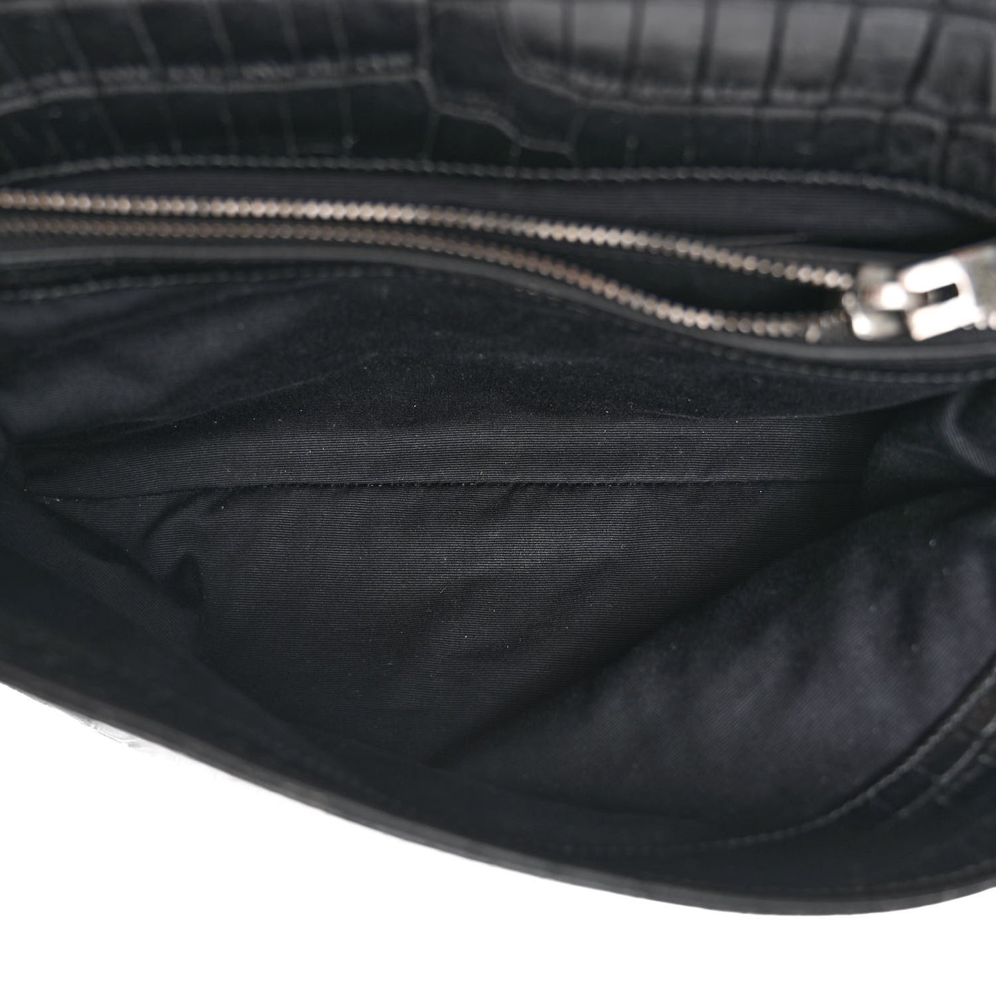 Calfskin Crocodile Embossed Medium West Hollywood Monogram Fold-Over Black
