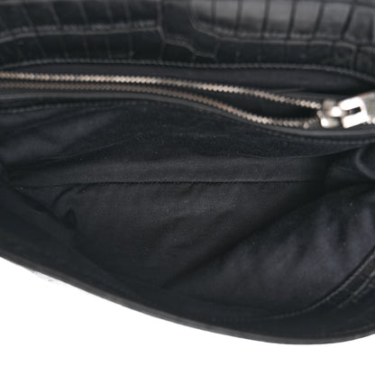 Saint Laurent Calfskin Crocodile Embossed Medium West Hollywood Monogram Fold-Over Black 5 of 10