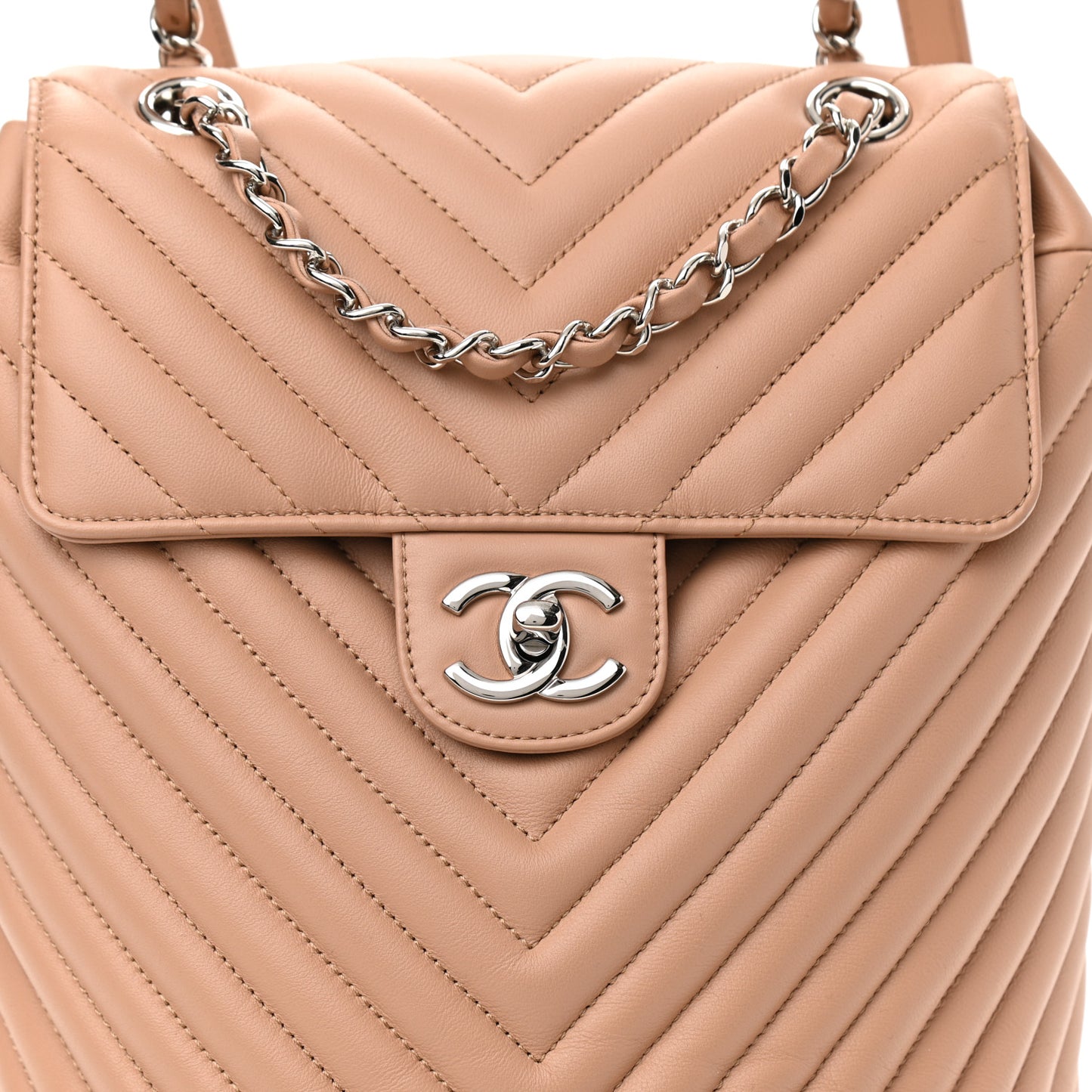 Calfskin Chevron Quilted Small Urban Spirit Backpack Beige