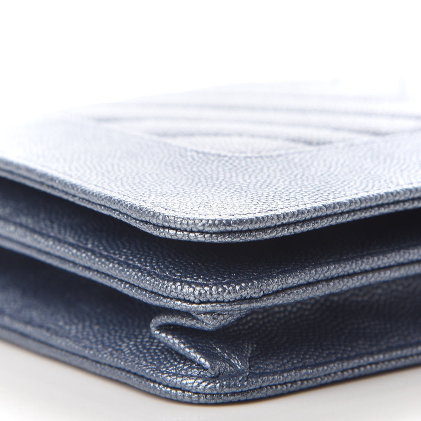 Metallic Caviar Chevron Quilted Vintage Mademoiselle Wallet On Chain WOC Blue