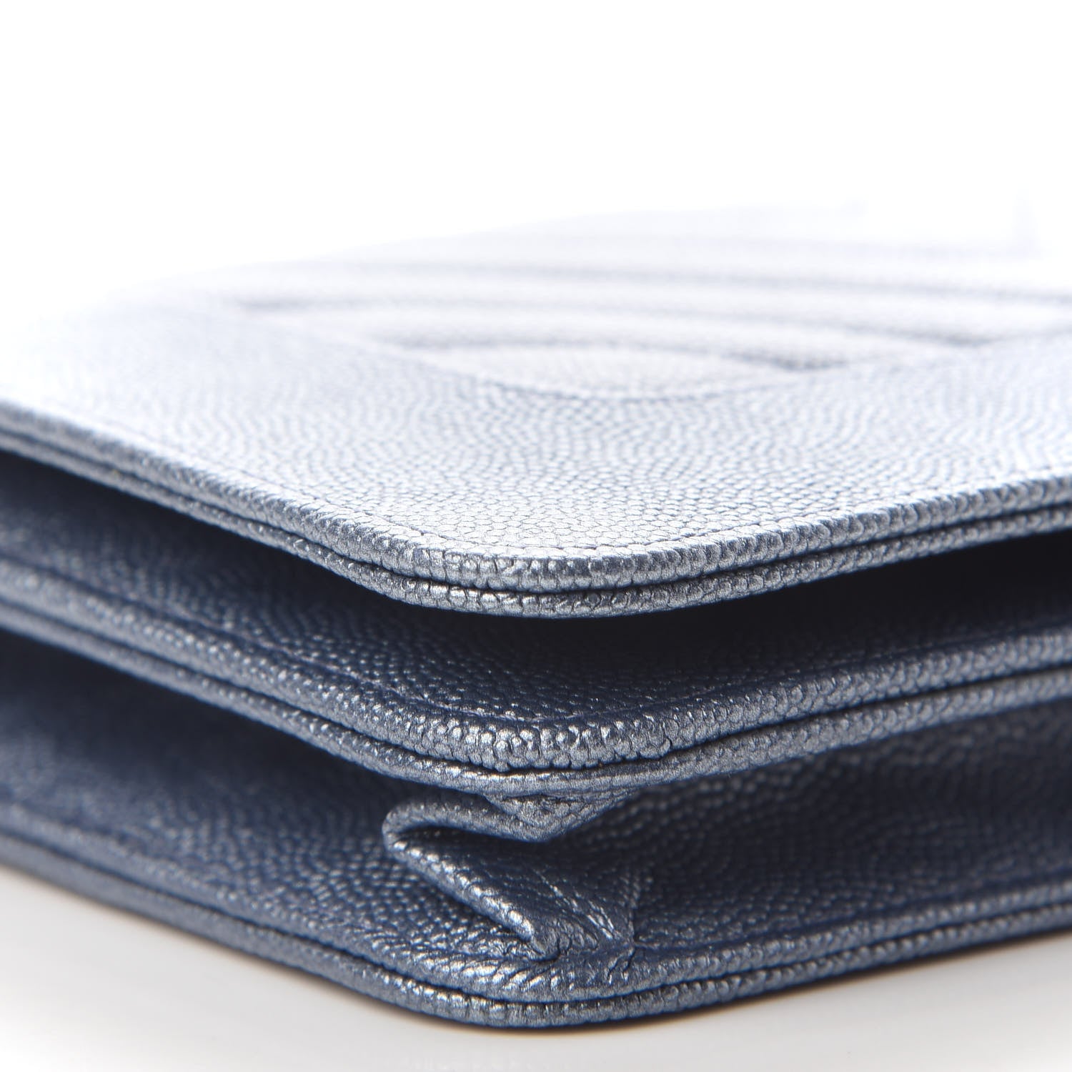 Chanel Metallic Caviar Chevron Quilted Vintage Mademoiselle Wallet On Chain WOC Blue 9 of 10
