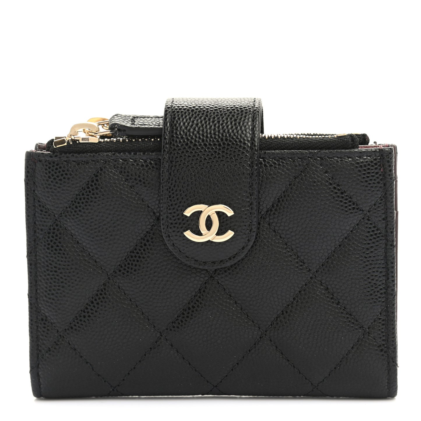 Caviar Quilted Compact Zipped Pocket Wallet Black